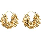 Chunky 18K gold plated Hoop Earrings Statement Earrings for Women Sparkly Rhinestone CZ Thick Hoop Earrings