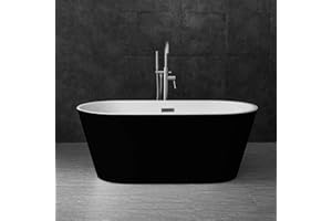 WOODBRIDGE B-1814 59" Acrylic Freestanding Bathtub Contemporary Soaking Tub with Brushed Nickel Overflow and Drain BTA1814-B,Black