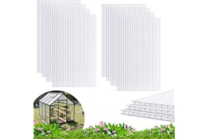 Quibbay 8PCS 10' x 6' x 0.16'' Polycarbonate Greenhouse Panels Sheets, Twin-Wall Roof Panels, Waterproof UV Protected Corrugated Plastic Roof Panels Sheets, Clear Replacement Panels for Greenhouse