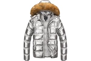 Pursky Men's Puffer Jacket Waterproof Winter Bubble Coats Ski Parka Fur Hooded
