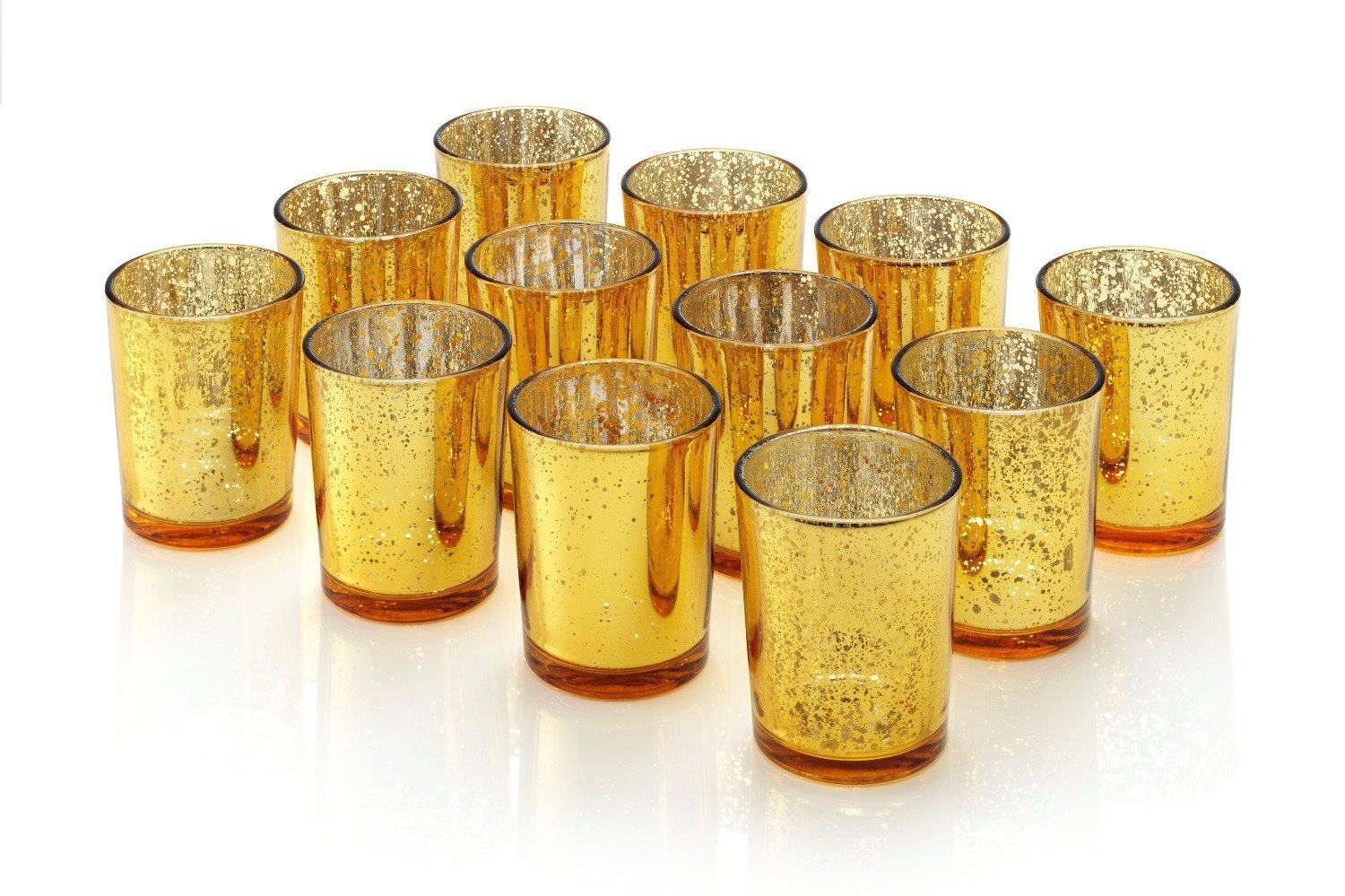 Artis Mercury Glass Votive Candle Tealight Holder 2.75"H Set of 12 Speckled Gold for Christmas, Weddings, Parties and Home Decor