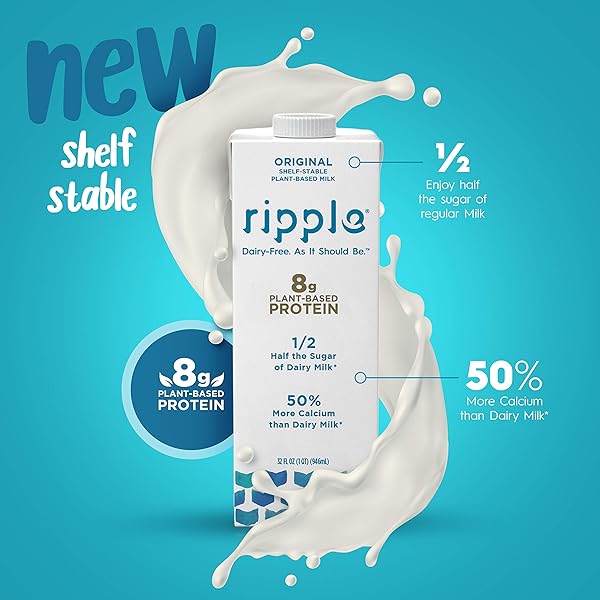 RIPPLE NON-DAIRY MILK, ORIGINAL, 32OZ | VEGAN MILK WITH 8G PEA PROTEIN PER SERVING | SHELF STABLE | BETTER FOR YOU, BETTER TASTING TOO | NON GMO, PLANT BASED, GLUTEN FREE, NUT FREE, SOY FREE