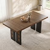 HIPIHOM 70.8" Dining Table for 6, Modern Rectangular Dining Room Table with 1.97" Thick Wood-Style Top, Double Pedestal Base, Large Kitchen Table, Walnut and Black