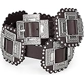 UpFind Women Western Concho Belt Leather Cowgirl Wide Boho Belt for Dresses Jeans