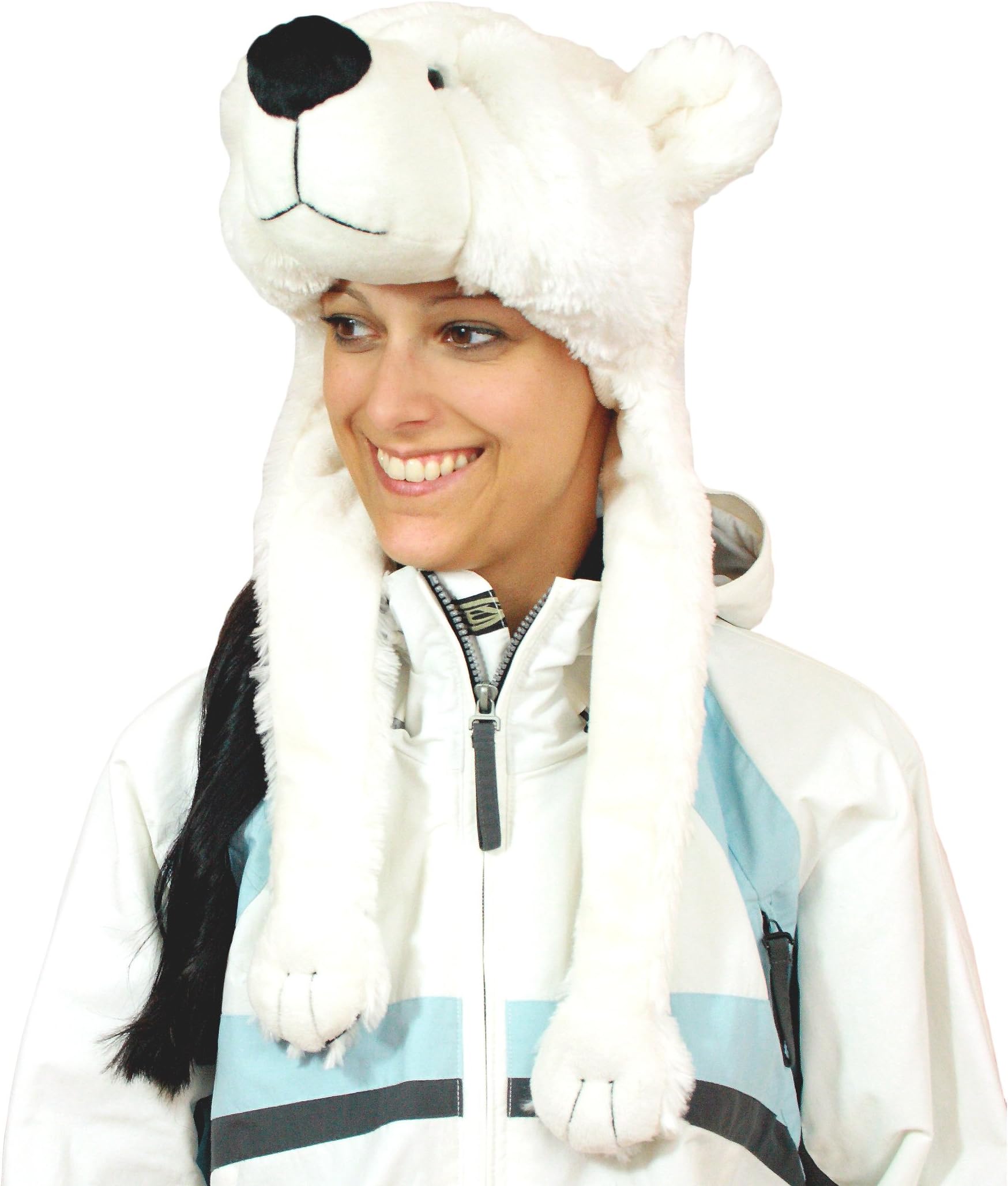 Geschenke mit Namen, polar bear cuddly hat, soft plush hat in white, one size