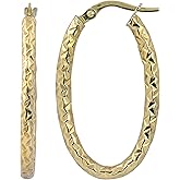 10k Yellow or White Gold Diamond-cut Oval Hoop Earrings