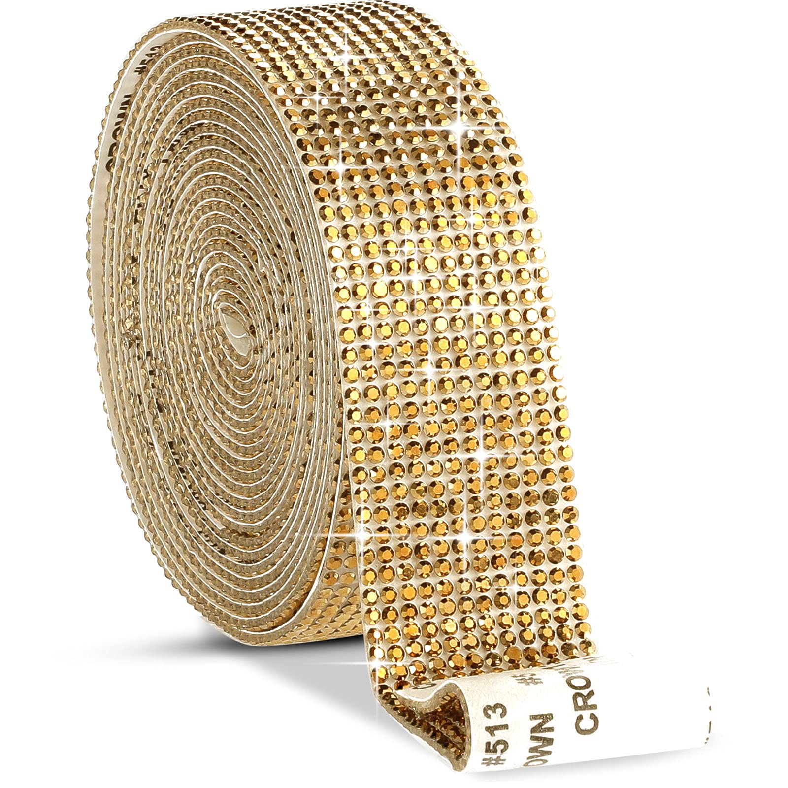Self Adhesive Rhinestone Strips Diamond Bling Crystal Ribbon Sticker Wrap for Craft Jewel Tape Roll with 2 mm Rhinestones for DIY Car Phone Christmas Decoration (Golden,1.06 Inch x 3 Yards)