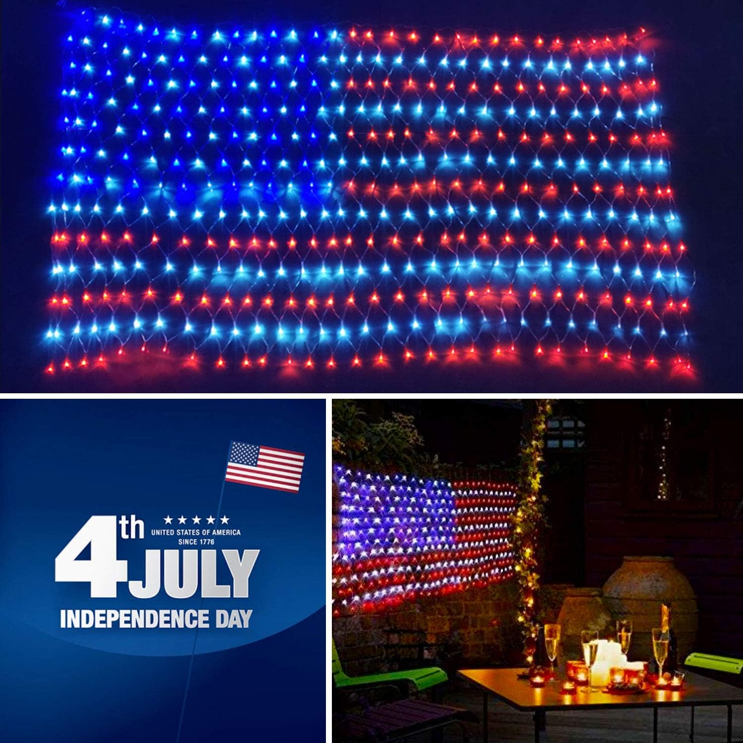 OZS American Flag Lights with Super Bright LEDs, 6.54ft x3.28ft Outdoor Waterproof