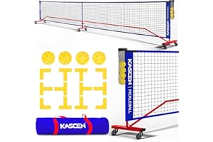 KASCEN Portable Pickleball Net for Driveway - 22FT Official Regulation Size Pickleball Nets with Wheels,Court Markers,Ball Holder,Carry Bag,4 Pickle Balls Indoor and Outdoor