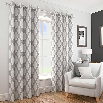 Deco Lined Eyelet Curtains Luxury Metallic Sheen Retro Wave
