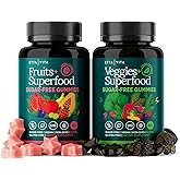 Everyday Debloat & Detox Sugar-Free Fruits and Veggies Gummies - Energy Support with Superfood Fruit and VegetableSupplement (120 Chews) Cruelty-Free, Vegan, Gluten-Free, Fruit and Vegetable Vitamin