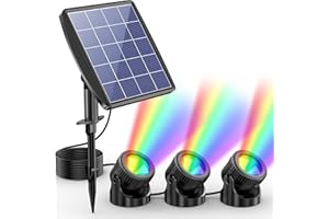POPOSOAP Solar Pond Lights, RGB LED Pond Lights Waterproof IP68, 2200mAh Battery Underwater Solar Light with Two Modes Options for Pond Fountain Pool Garden Decoration(3 Headlamp)