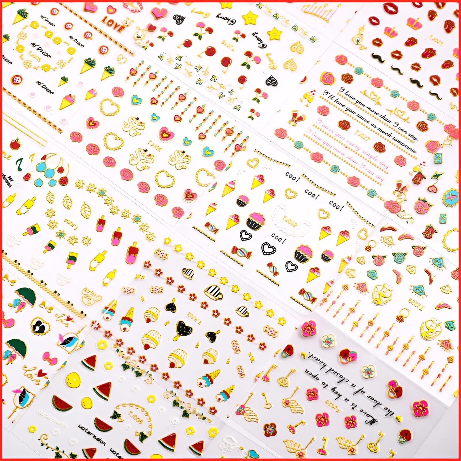 30 Sheets Valentine's Day Nail Art Stickers Red Heart Nail Decals 3D Self-Adhesive Rose Lip Kiss Nail Supplies DIY Acrylic Nails Decoration Accessories for Women and Girls - Image 4