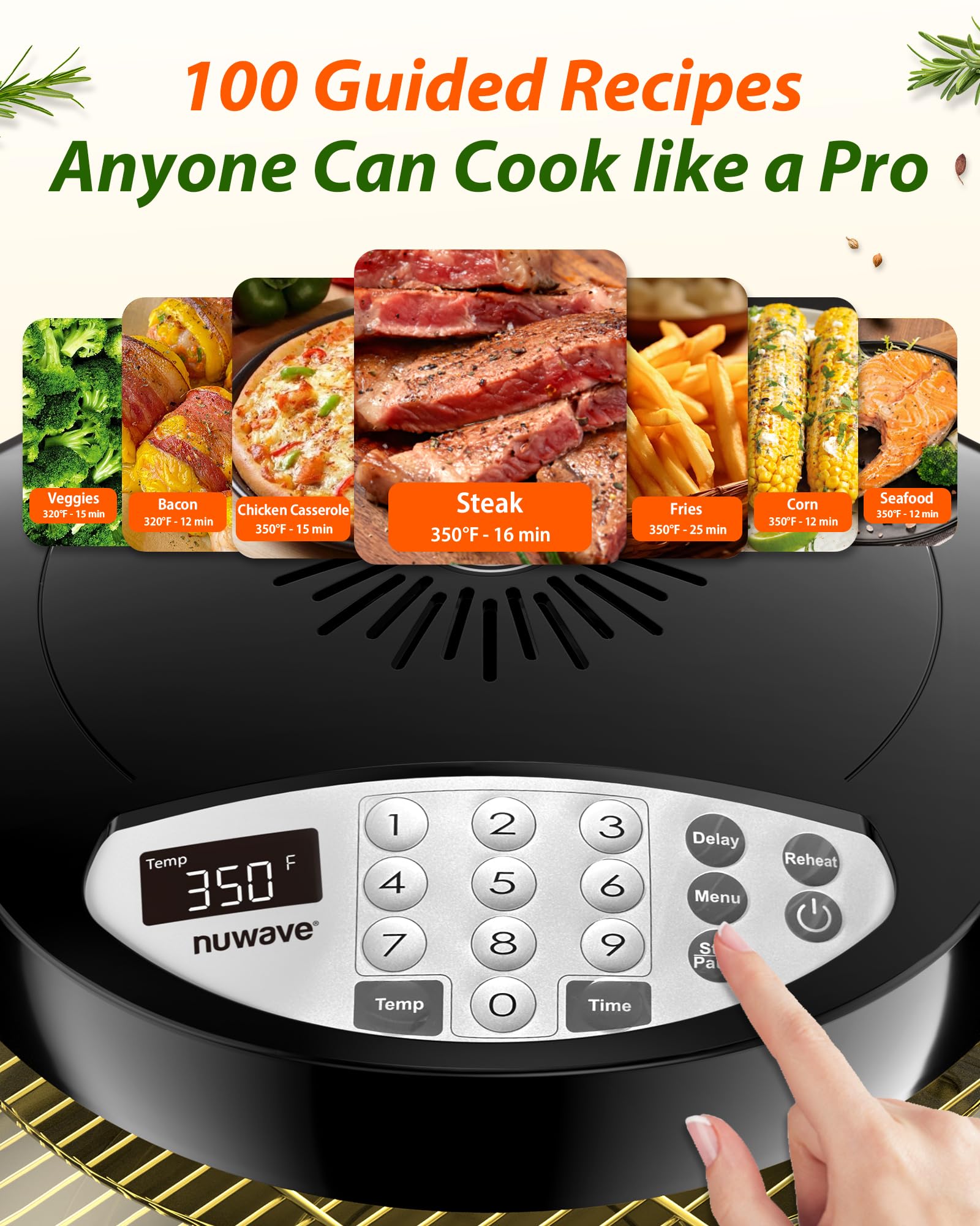 Freidora de aire Nuwave Oven Pro Plus, encimera de infrarrojos, convección avanzada 2025, sin descongelar ni precalentar, cocinar fresco o congelado, domo eléctrico duradero, 100 preajustes y 50 memorias, sin PFAS, negro