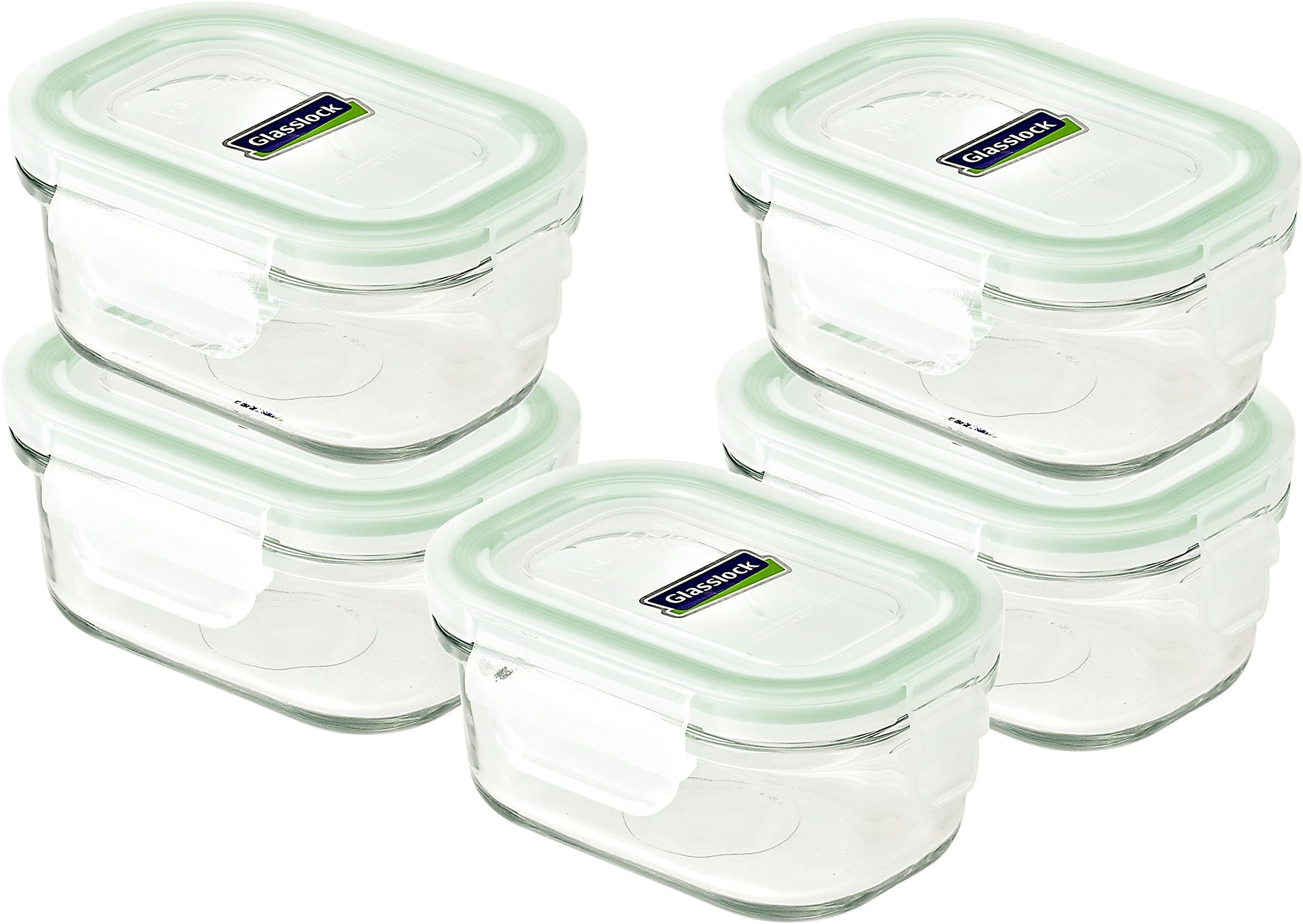 GLASSLOCK 5x MCRB-015, 5x 150ml - Rectangular Tempered Glas Containers for Food - Microwave sage