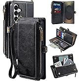 MInCYB Compatible with Samsung Galaxy S25 Ultra Wallet Case – Drop Tested PU Leather Folio Cover with RFID Blocking Card Holder, Crossbody Strap & Zipper Pocket for Galaxy S25 Ultra. Black