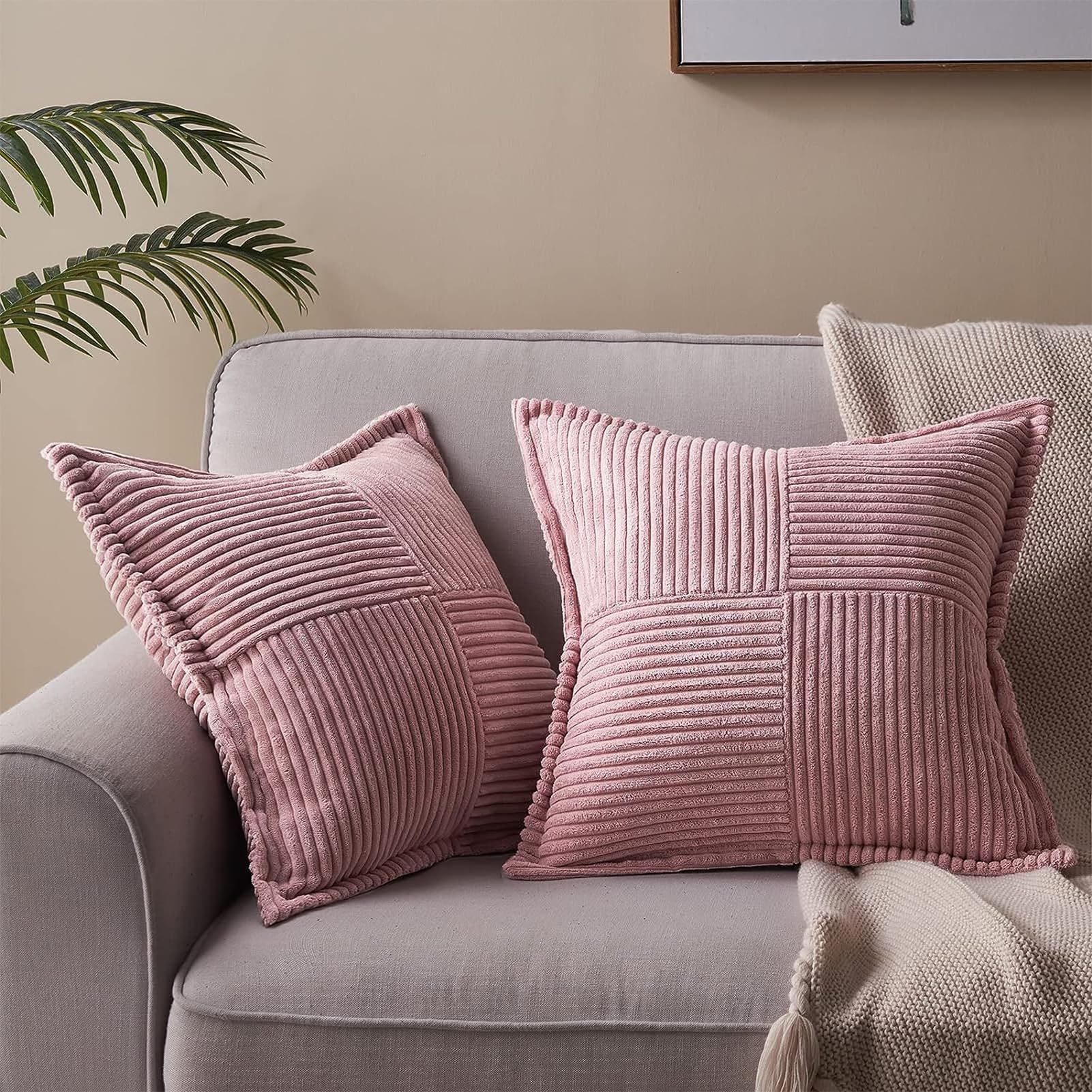 Topfinel Pink Fluffy Cushion Scatter Plain Cushion Covers 40cm x 40cm Decorative Pillows for Bed Throw Pillowcases 16 x 16 inches Autumn Cushions Sofa Livingroom, Pack of 2 — image 1