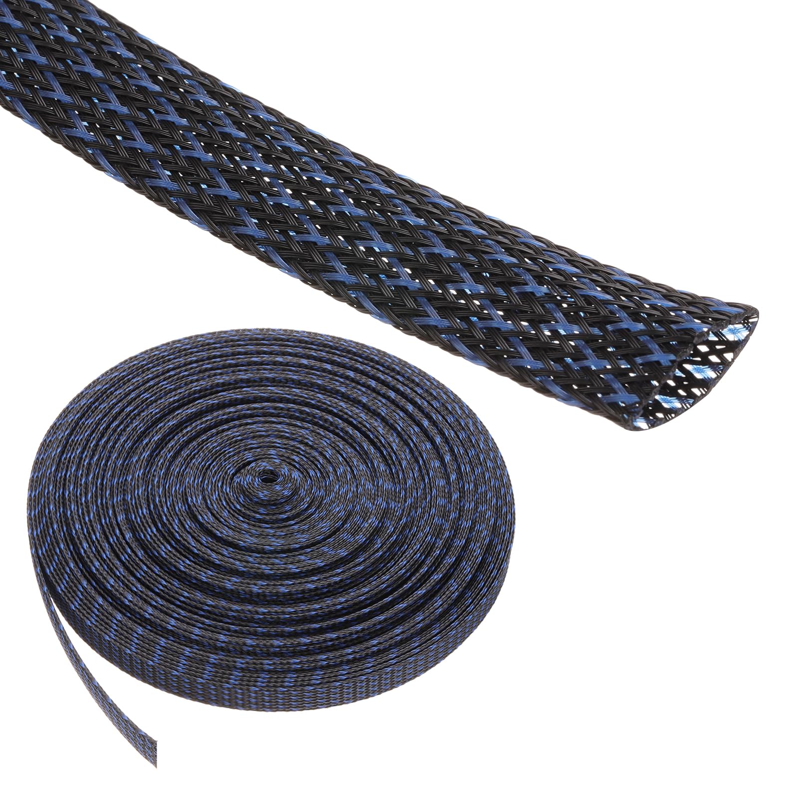 Rebower 100ft PET Expandable Wire Loom 3/4 Inch, PET Braided Wire Sleeving Cable Management Sleeve Tubing [for Audio Video Home Office Cord Protector]-Black, Blue