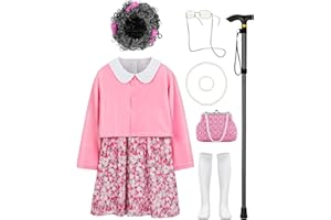 Gnodio Old Lady Costume for Kids 100 Days of School Costume for Girls 100th Day of School Granny Old Lady Dress Up Accessory