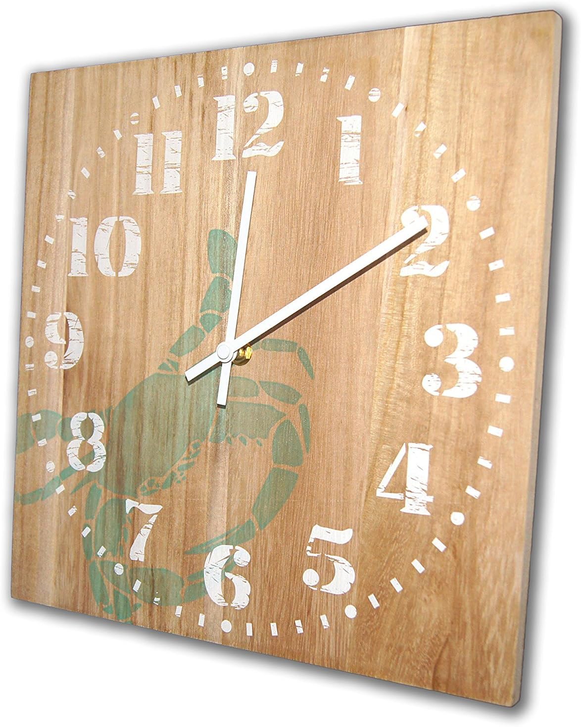 OldBleu Nautical Crab Wall Clock, Coastal/Beach 12 Inch, Solid Wood, Non-Ticking, Silent, Made in USA (Natural)