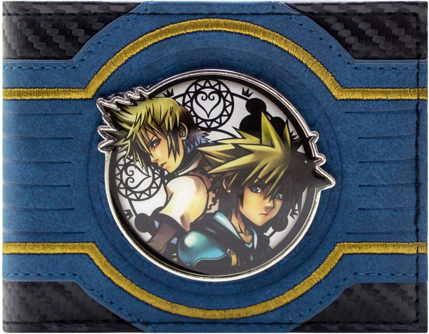 Kingdom Hearts Characters Metal Badge Emblem Wallet Bi-Fold ID & Card Holder, Blue