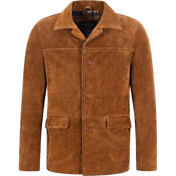 Men's Trucker Box Button Over Shirt Style Tan Suede Western Real