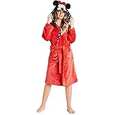 Disney Minnie Mouse Fleece Robe for Women, Teens with Hood and 3D Ears, Soft Tie Waist Lounge Bathrobe, Cozy Gifts for Women