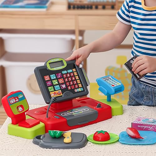 Kids Cash Register Toy Pretend Play with Real Calculator Sound