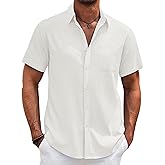 COOFANDY Men's Cotton Linen Shirts Short Sleeve Casual Shirts Summer Button Down Shirt Linen Beach Vacation Shirt