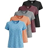 Real Essentials 5 Pack: Women's Short Sleeve T-Shirts Workout Tops Fitness Pilates Gym Activewear Athletic (Plus Available)