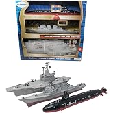 Toy Aircraft Carrier Submarine and Battleship Destroyer Combo | 8 Mini Fighter Jets