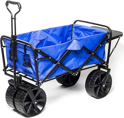 Amazon.com: Carrito plegable de playa plegable con ruedas grandes para playa, acampada al aire libre, deportes, jardín, arena y utilidad con mesa lateral, todoterreno resistente, plegable, empuje y tirador: Furniture \u0026 Decor