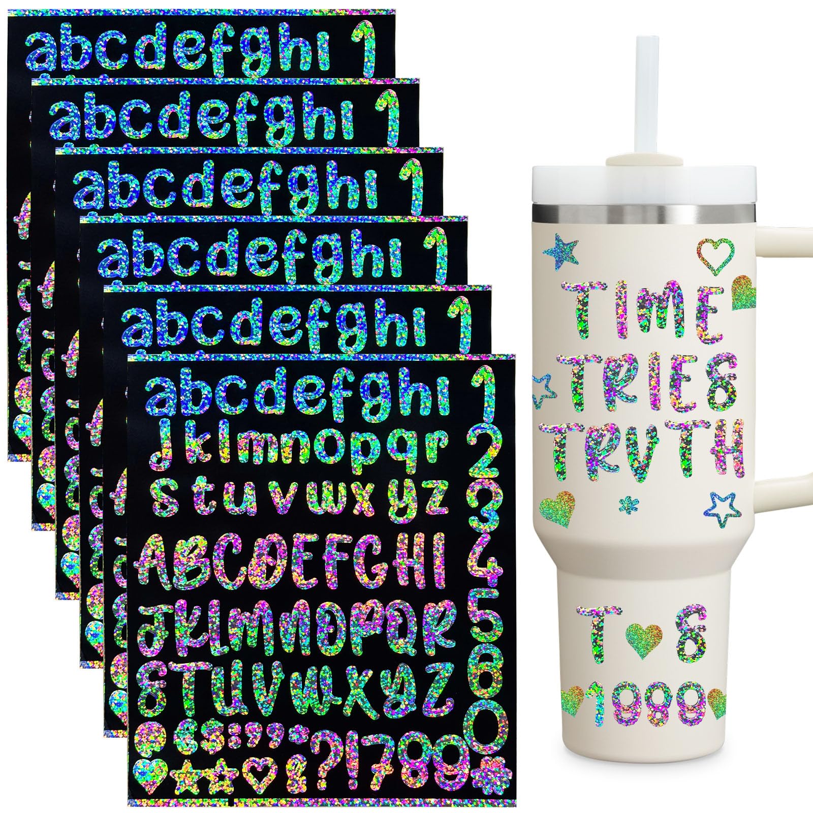 Photo 1 of Waterproof Vinyl Cursive Letter Stickers for Stanley Cup, Personalized Name Logo Tags for 40oz/30oz Cups & Water Bottles, 6Pcs Alphabet Lettering Stickers Accessories for Adult & Kids - B