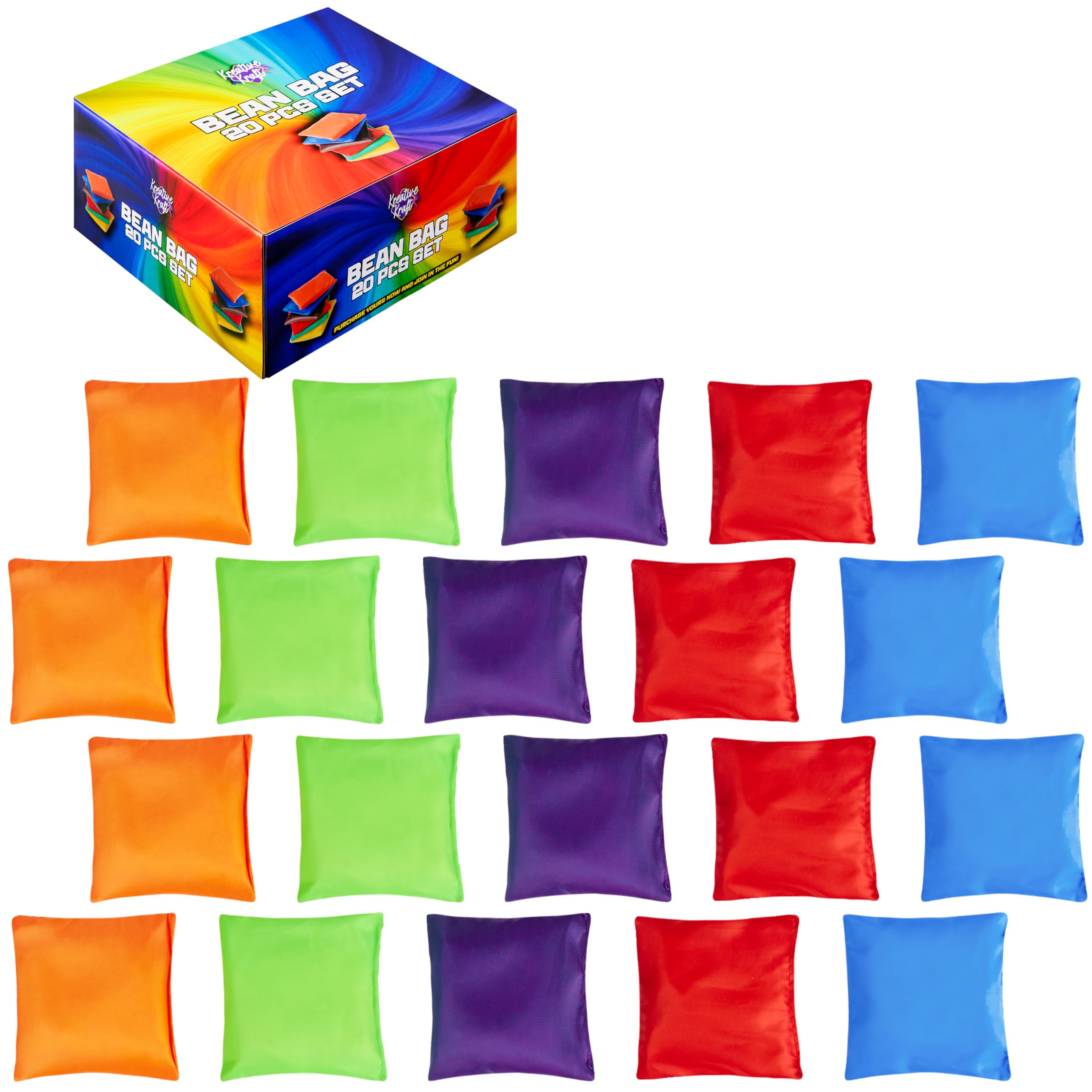 KreativeKraft Polyester Bean Bag Set for Kids, 20 Colourful Throwing Bags