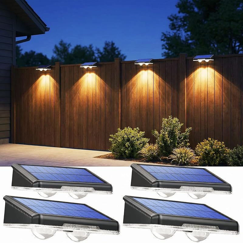 Solarlampen für Außen, 4 Stück Solar Wandleuchte Aussen,3 Leuchtmodi IP65 Wasserdicht, Solar Decklichter für Aussen Garten Treppen, Zaun, Hof, Garten, Terrasse, Weg