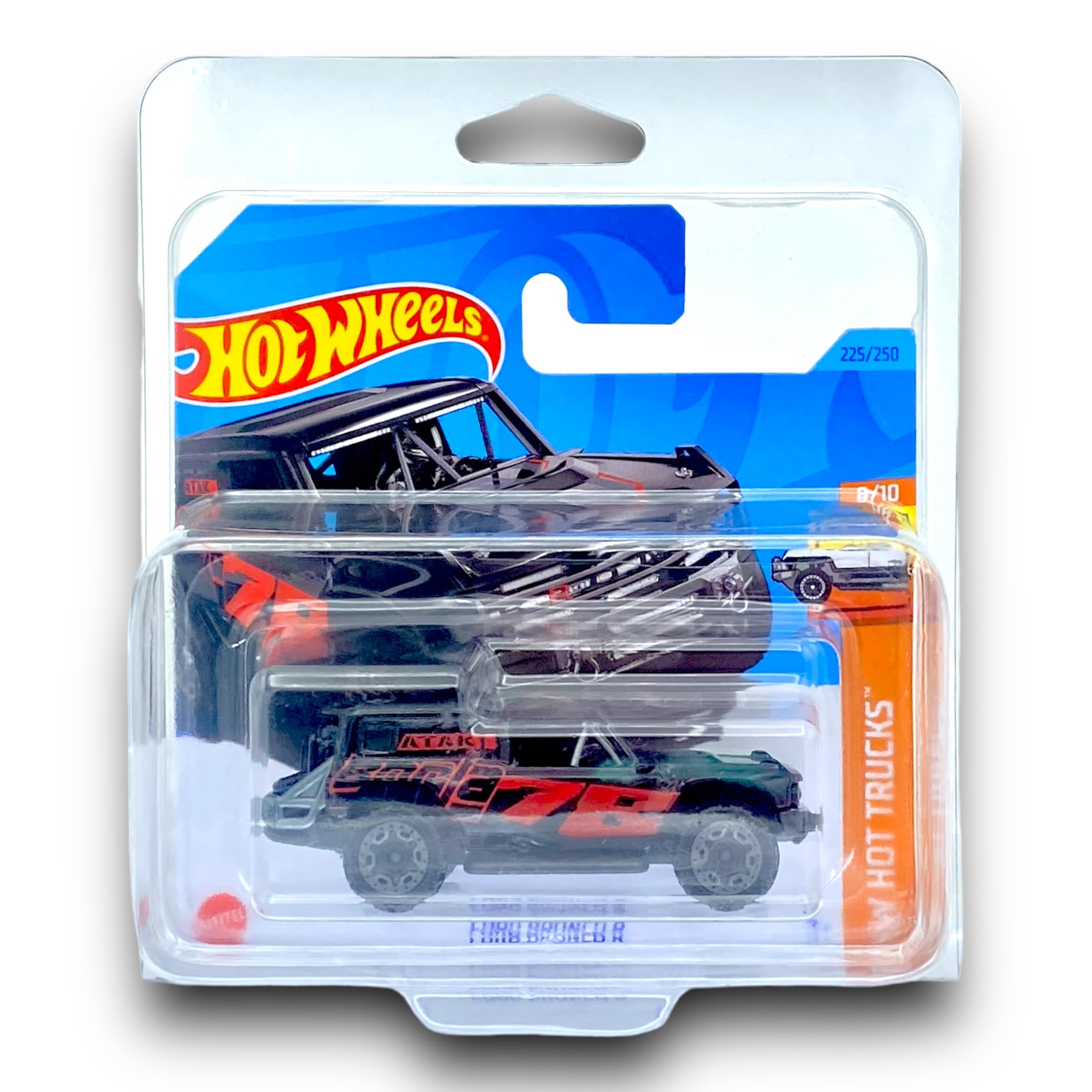 Hot Wheels Ford Bronco R (Black & Red) 8/10 HW Hot Trucks - 2023-225/250 (Short Card) - COMES IN A KLAS CAR KEEPER PROTECTIVE COLLECTORS CASE - HKJ04