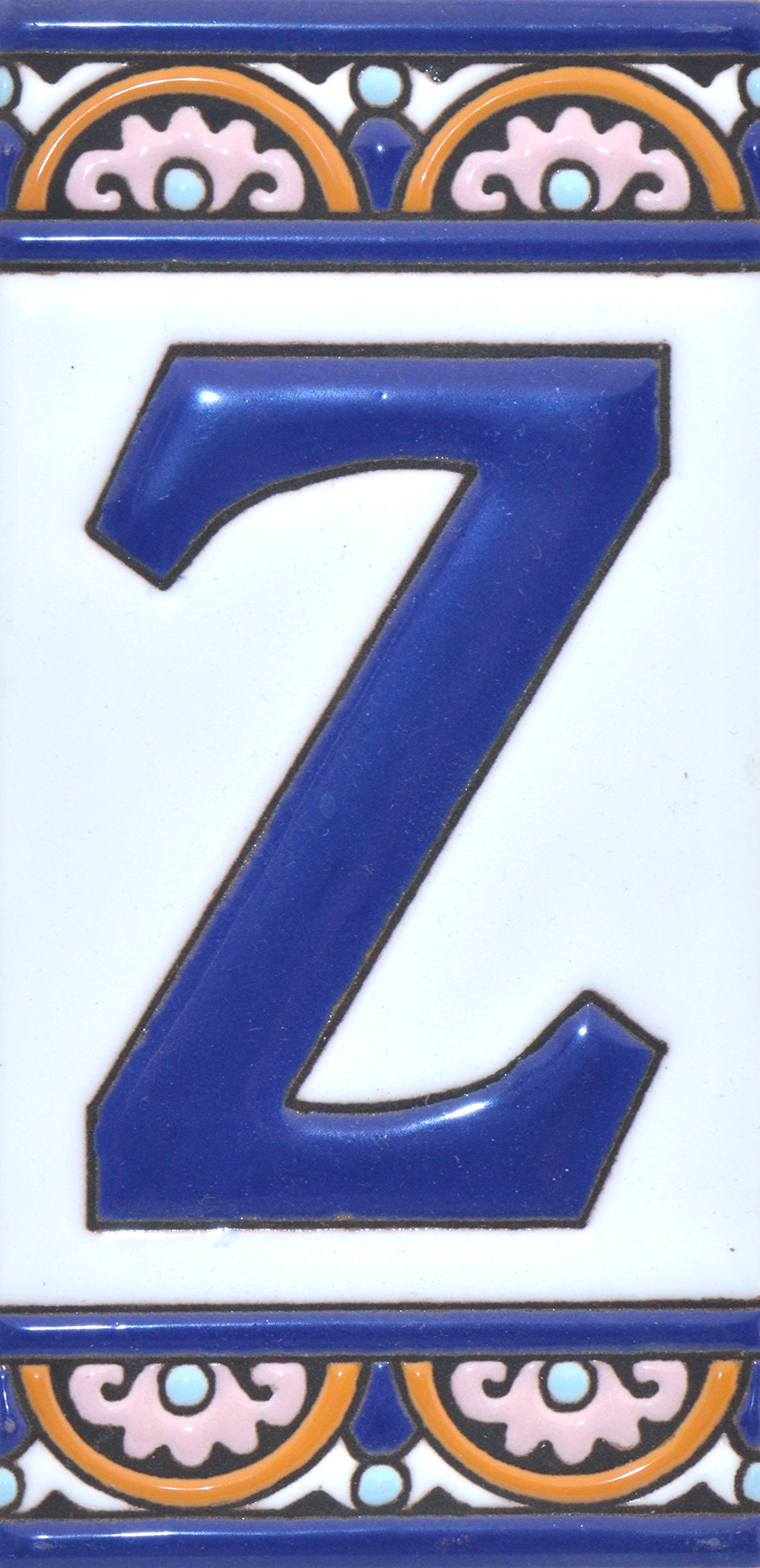 House letters 6 inch. Handpainted house letter tiles for signs, addresses and names. Address numbers for houses. House address numbers and letters. Design ARCO GRANDE 5,86" x 2,91" (LETTER Z)