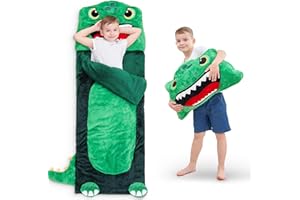 iPlay, iLearn Kids Dinosaur Sleeping Bag, Toddler Boys Dinos Nap Mat, Plush Animal Slumber Bag, 2 In 1 Daycare Preschool Kindergarten Birthday Gift Travel Sleepover for 3 4 5 6 7 8 10 12 Yr Child Teen