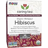 NOW Caring Tea™, Organic Hibiscus Tea, Premium Unbleached Tea Bags with our no-staples design, 24 Count