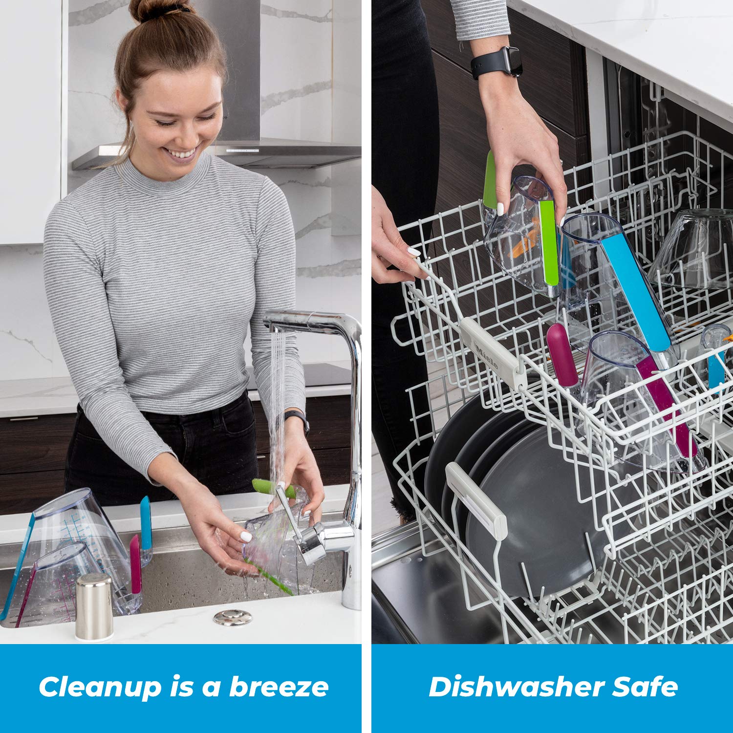 KPKitchen 4-Piece Angled Liquid Measuring Cups Plastic Set - BPA-Free Mini Oz, 1, 2 and 4 Plastic Measuring Cup Sizes - Measuring Cups For Liquids with ML & Cups Measures - Small & Large Measure Cup