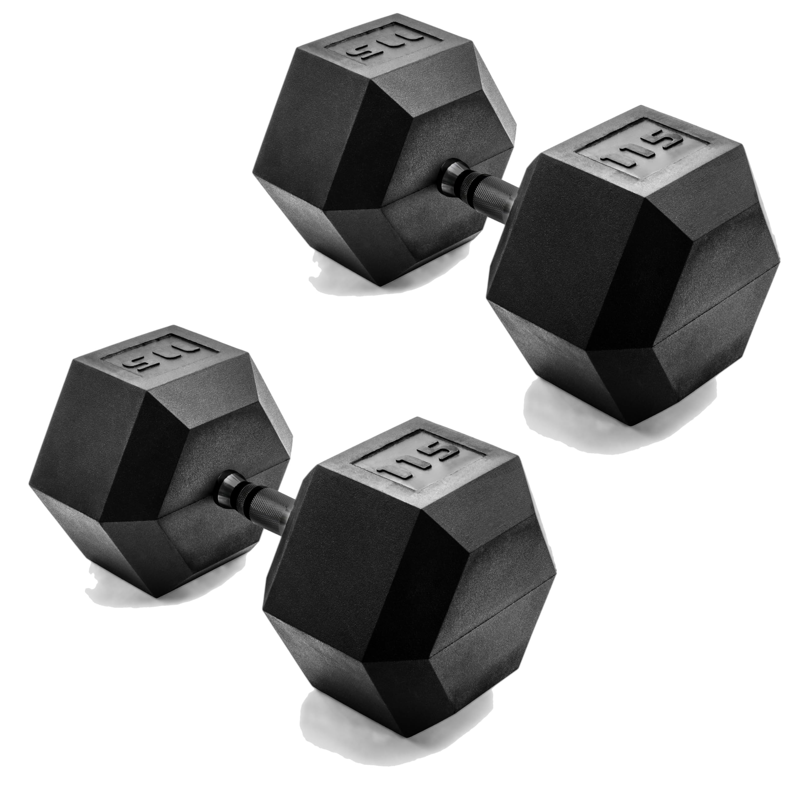 CAP Barbell 115 LB Rubber Coated Hex Dumbbell Hand Weight - Pair | Black Handle Image