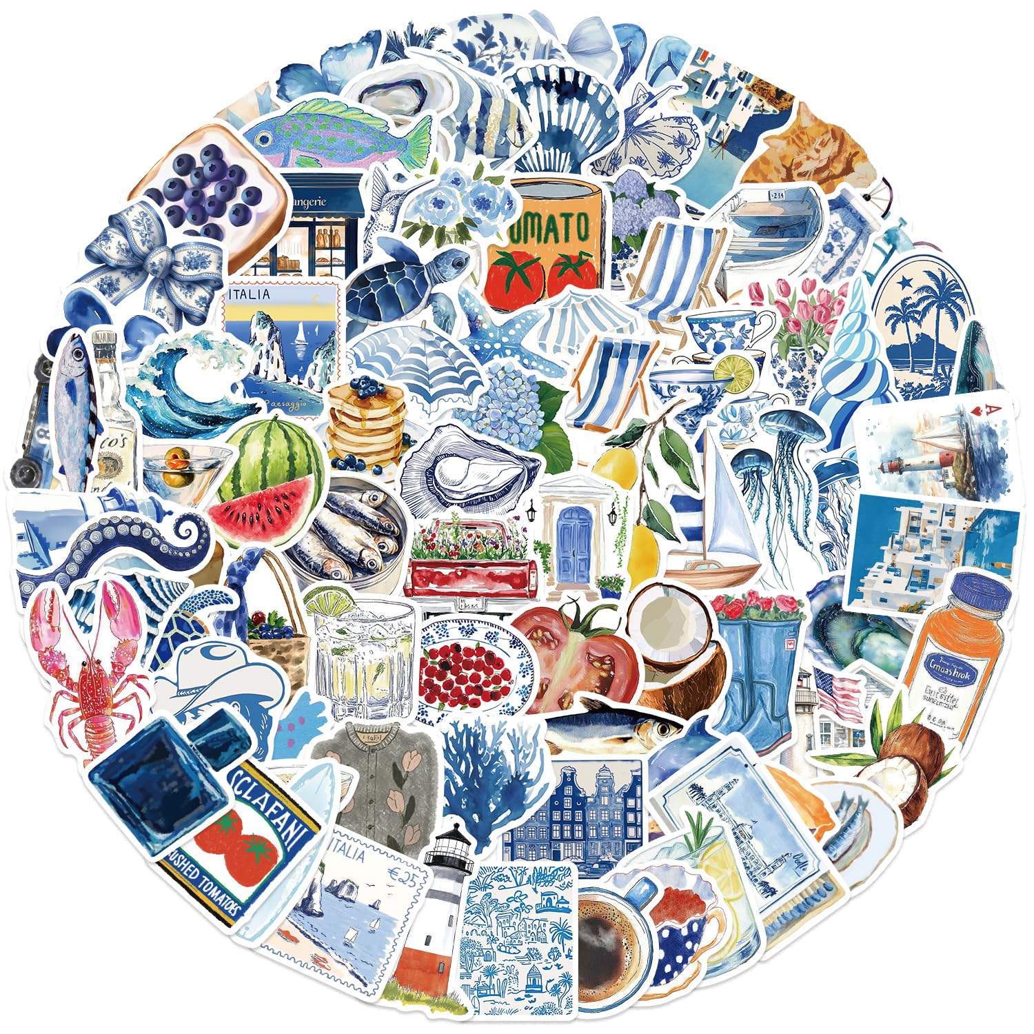 Photo 1 of 100pcs Aesthetic Summer Holidays Stickers, Blue Ocean Beach Waterproof Stickers Pack for Photo Album, Kindle, Laptop, Journal, Scrapbook, Water Bottle, Skateboard, Luggage