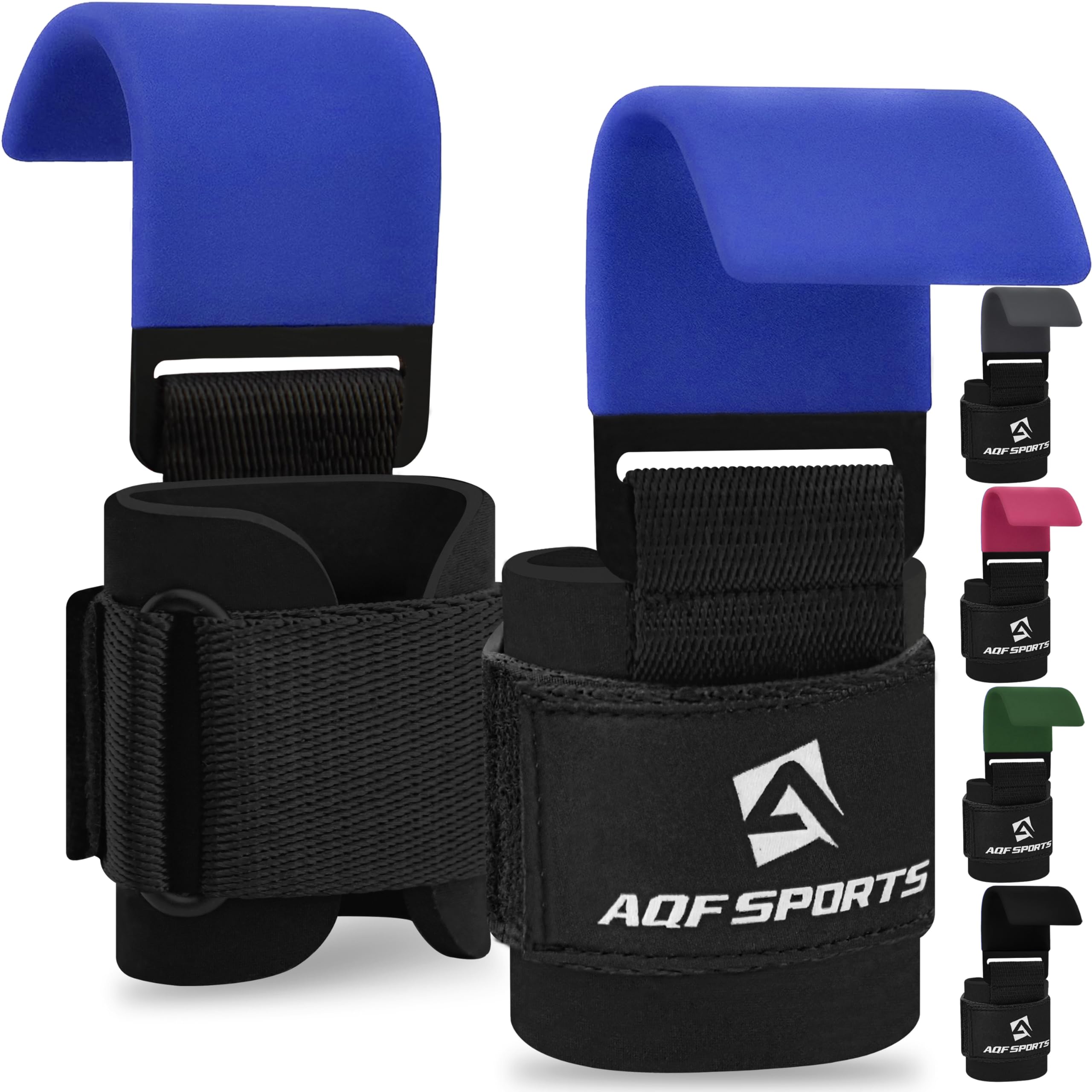 AQF Weight Lifting Hooks Straps, Non-Slip Rubber Coating Grips 8mm Thick Padded Neoprene with Double Stitching for Powerlifting Deadlifts Gym Chin Pull Up Exercise Fitness - Blue