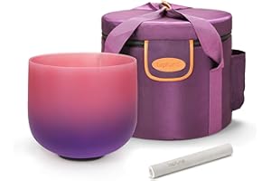 TOPFUND Pink Purple F Note Crystal Singing Bowl Heart Chakra 8 inch with Carrying Case and Suede Mallet