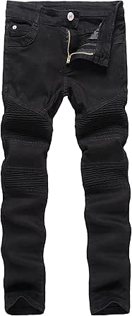 DEITP Boy's Black Skinny Ripped Distressed Slim Fit Stretch Biker Jeans Pants 16