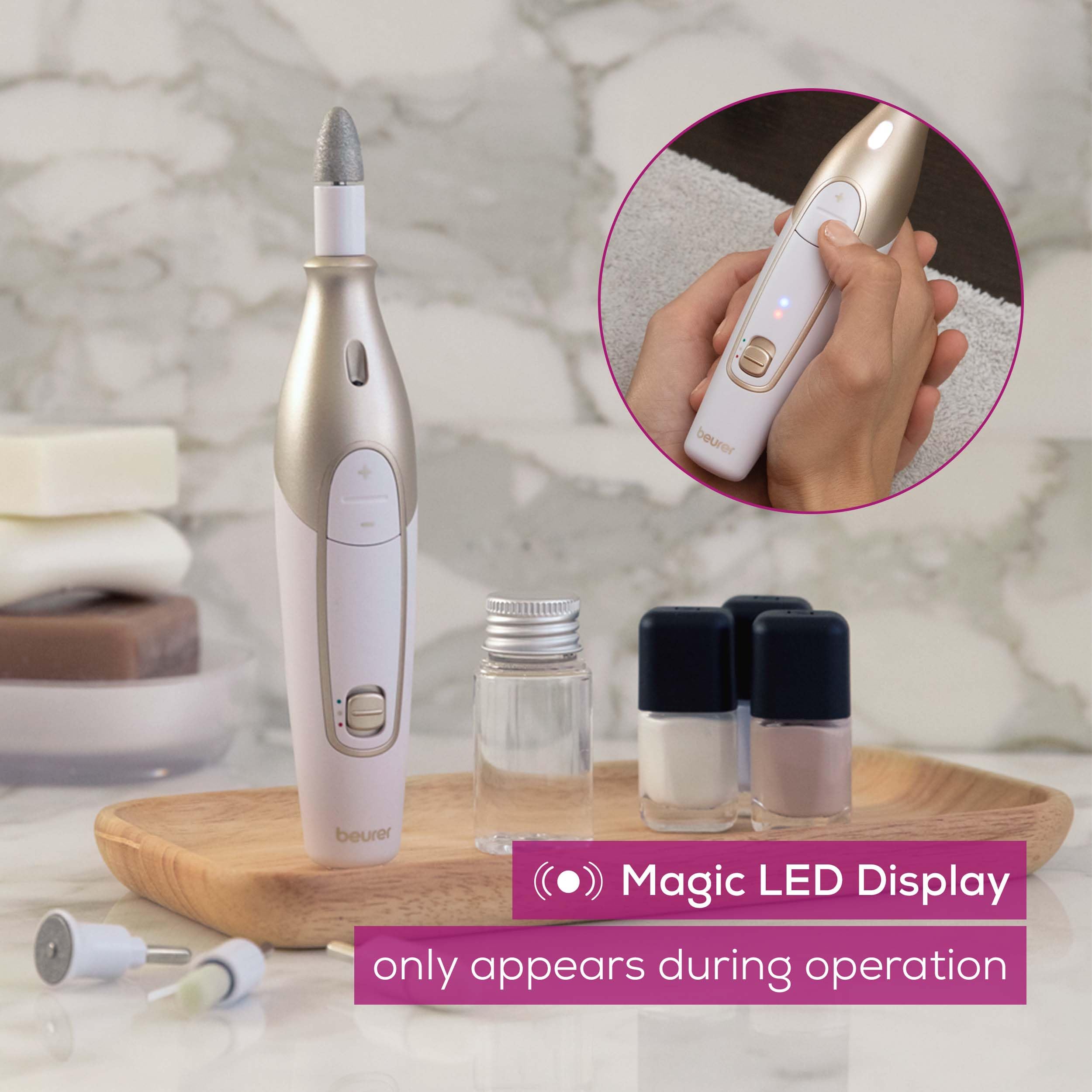 Beurer MP64 Nail Drill Kit, Cordless Electric Nail File with 10 Attachments and LED Light, Electric Manicure Set with Adjustable Speed, E-File for Manicure and Pedicure, with Storage Case