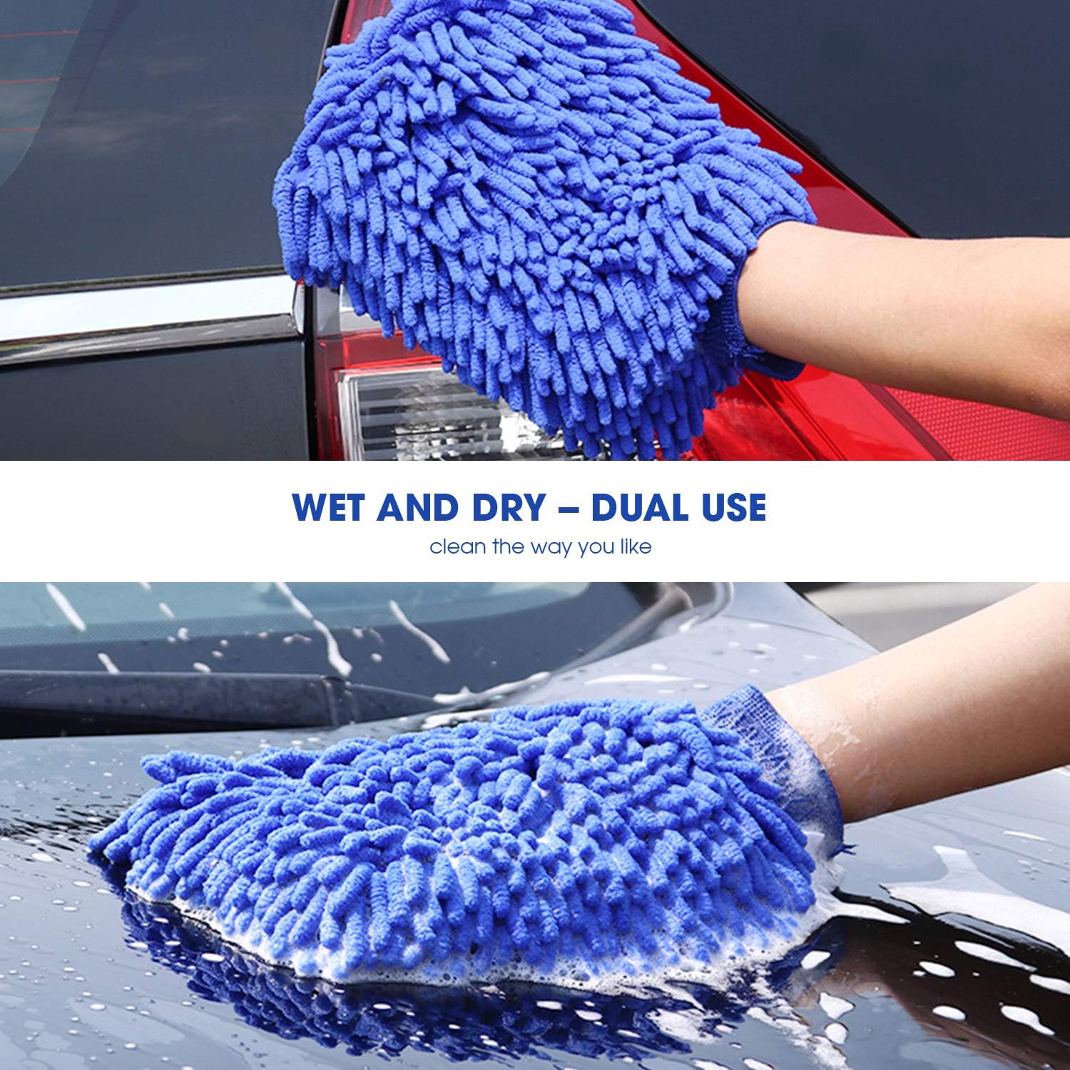 HOUSE DAY Microfiber Car Wash Mitt Scratch Free Auto Deatailing with Microfiber Cleaning Cloth: Automotive