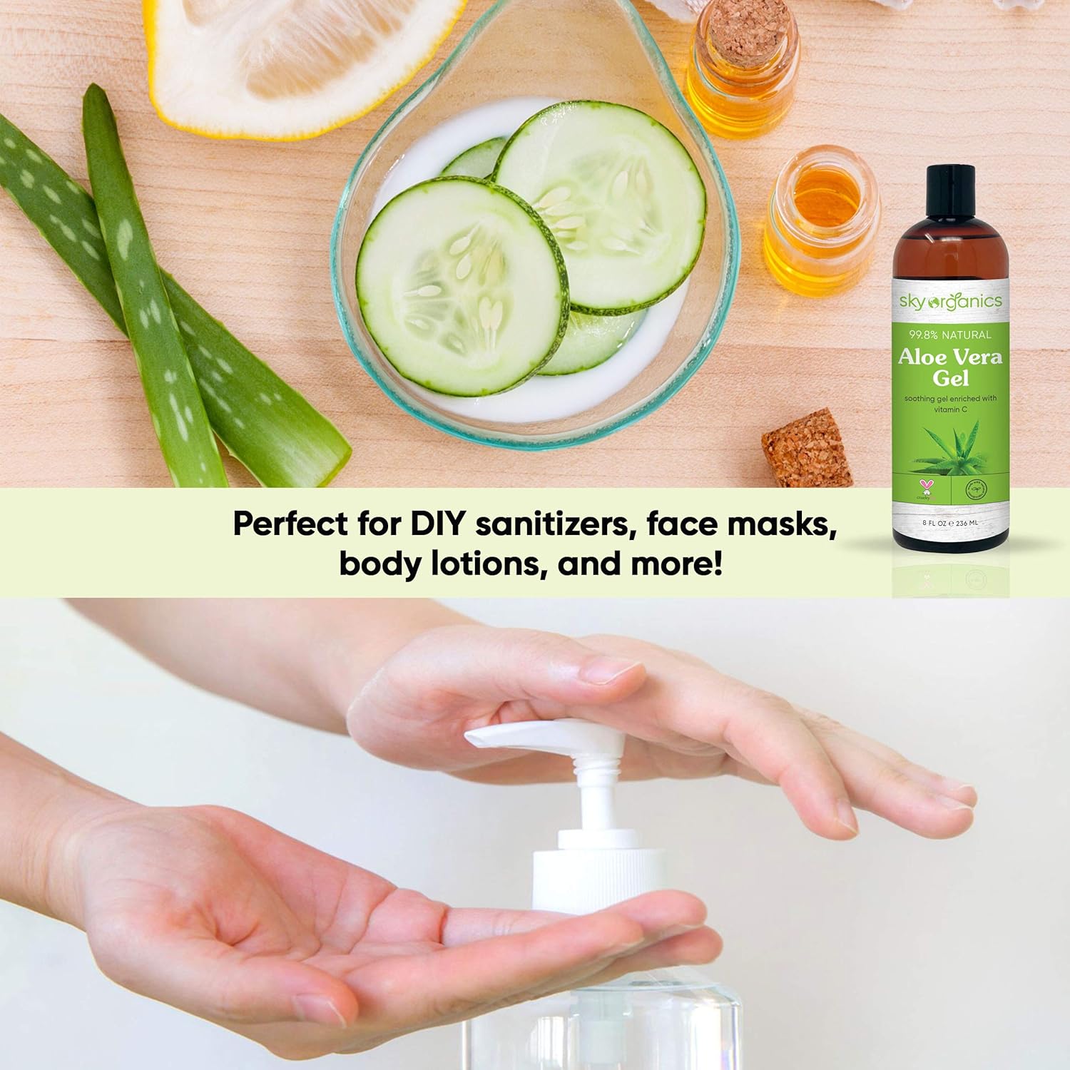 Aloe Vera Gel (8 oz) Cold-pressed Ultra Hydrating Skin Soothing Aloe Gel for Face Body After-Sun Care Aloe Gel Made in USA : Beauty