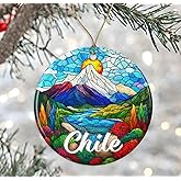 DanielDesign Chile Christmas Ornament - Travel Chile Gift - Stained Glass Style Ceramic Keepsake - Travel Gift for Tree Decoration Printed on Both Sides