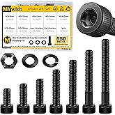 Mywish 550Pcs M3 Screw Metric Screw Assortment, Grade 12.9 Alloy Steel Hex Socket Head Cap, Metric Bolt Assortment, Flat & Sp